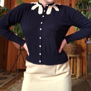 Vintage 1950s Navy Blue Cashmere Cardigan Sweater